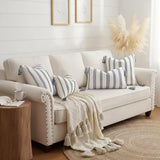 Smile Bee Spring Boho Outdoor Throw Pillow Covers Set of 2, Decorative Woven Striped Pillow Covers with Tassels for Couch Bed Sofa, 18x18 Inch, Navy Blue and Cream White