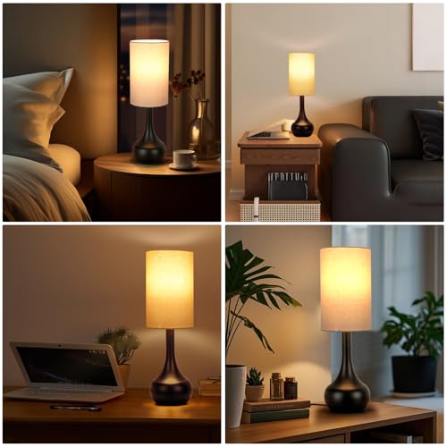 Touch Bedside Lamp for Nightstand,3-Way Dimmable,Space Saving & No Assembly Required, Upgraded Small Droplet Vintage Black Table Lamp for Bedroom, Living Room (2700K LED Bulb Included)