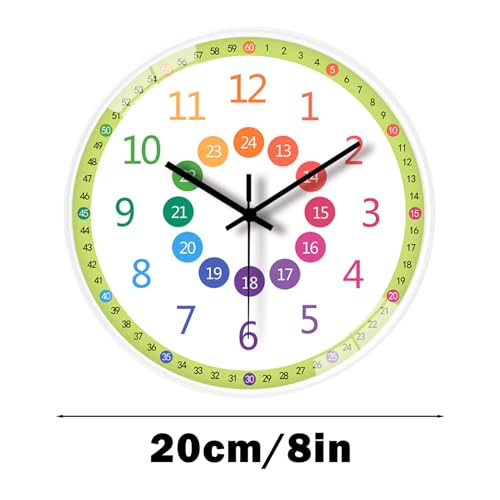 Learn to Tell Time Clock, 20cm Round Classroom Tool, Non Ticking Silent Movement, Home Decor, Bedroom Accents, Educational Timepiece Use