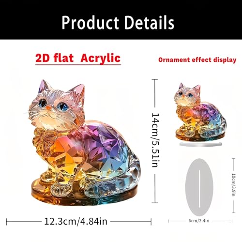 Rainbow Cat Figurine Acrylic Desktop Decoration, Suitable for Home Décor in Living Room or Office. Idea Gift Choice: Halloween, Christmas, Birthday, Anniversary, Valentine's Day, Celebrations