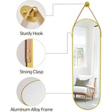 OGCAU 48'' x 16'' Full Length Mirror Wall-Mounted, Full Body Hanging Mirror for Wall and Door in Bedroom, Living Room, Oval with Straps, Hanging with Aluminum Alloy Frame (Oval Gold)