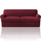 T Cushion Sofa Slipcovers Bundle 3/4 Pieces Sofa Covers, Furniture Protector, Plaid Pattern, Removable and Washable, Burgundy