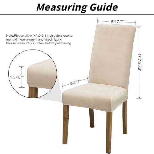 Velvet Dining Chair Covers,Dining Room Chair Covers Set of 6,Stretch Kitchen Chair Cover,Soft Washable Dining Chair Cover,Parsons Chair Slipcovers Protective,for Home,Restaurant,Banquet(Cream)
