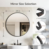 USHOWER Black Round Mirror for Over Sink 24-inch, Circle Bathroom Mirror, Metal Frame Vanity Mirror, Modern Wall Mirror for Entryway Living Room