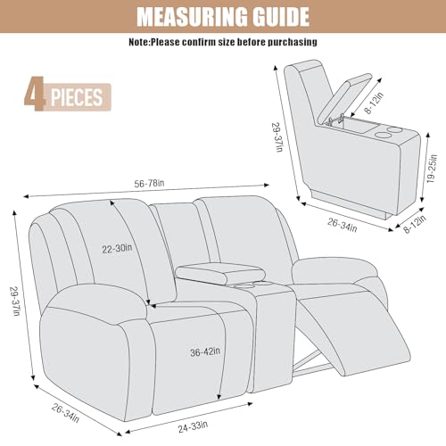 VANSOFY Recliner Loveseat Cover with Middle Console Stretch Reclining Sofa Slipcover for 2 Seat Jacquard Reclining Couch Sofa Covers Furniture Protector with Elastic Straps Bottom(Chocolate)