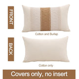 Lumbar Throw Pillow Covers 12 x 20 Inch 1PC for Farmhouse Living Room, Cotton & Burlap Textured Striped Woven Boho Pillow Covers (Beige & Brown, Single Striped)