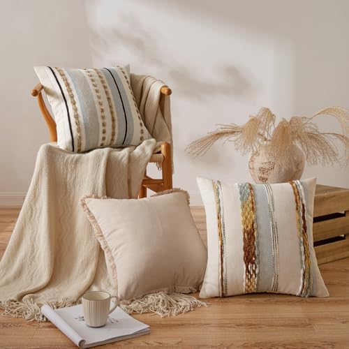 Boho Decorative Pillow Covers 20x20 Blue-Earth Tones Pack of 2