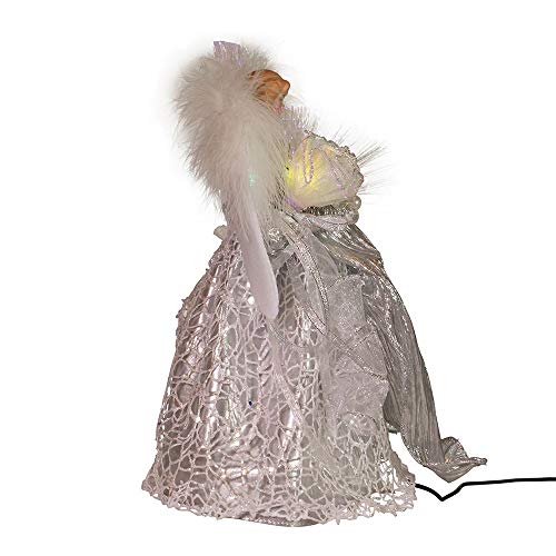 Kurt Adler 12-Inch CUL Fiber Optic LED Silver Angel Treetop, Multicolor