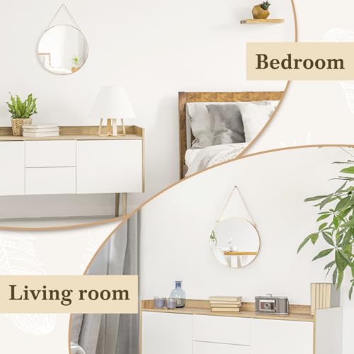 Dahey 11.8-inch Small Hanging Circle Mirror Wall Decor Gold Round Mirror with Hanging Chain for Office Bathroom Bedroom Living Room Dorm College, Gold