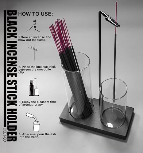 2 in 1 Incense Holder for Sticks Incense Burner Holder with Storage,Glass Upside Down Incense Holder for Sticks with Glass Ash Catcher for Meditation Yoga Spa Room Home Decor[Black]