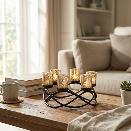 Centerpieces for Kitchen Table Decor, Tealight Candle Holder, Gold