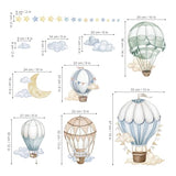 wondever Watercolor Hot Air Balloon Wall Stickers Star Moon Cloud Balloons Peel and Stick Wall Art Decals for Baby Nursery Kids Bedroom
