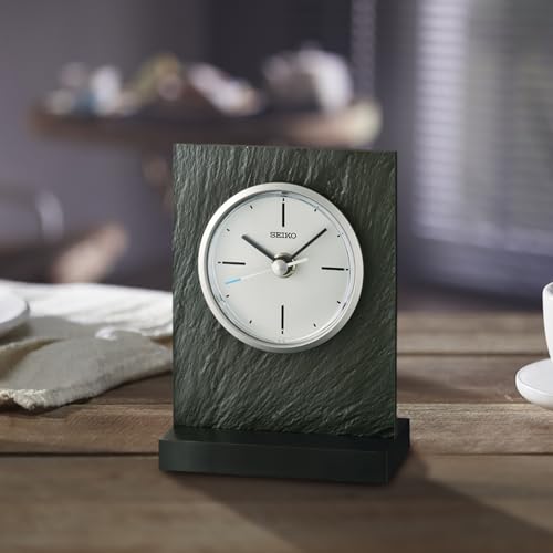 SEIKO QXG153NLH Faux Slate Non Ticking Desk Clock, Dark Gray, 6 x 4 Inches