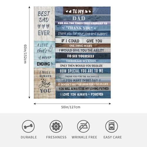 Gift for Dad from Daughter Son, Dear Dad Blanket for Father's Day, Throw Blankets Anniversary Birthday Super Soft Flannel Throw Blankets for Christmas Valentines Thanksgiving for Bed Sofa(50''x60'')