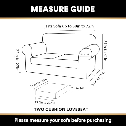 PrinceDeco Velvet Couch Cover Loveseat Covers for 2 Cushion Couch 3 Piece Sofa Covers for Dogs Washable Loveseat Covers Width Up to 72 Inch No Slip Stretch Sofa Slipcover(Medium, Taupe)