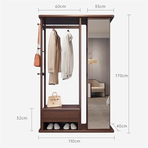 Full length mirror, solid wood hanger, floor hanger, bedroom, coat rack, full length mirror, integrated room, simple multifunctional storage shelf, furniture