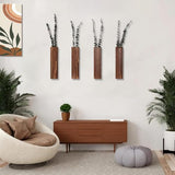 Wooden Wall Planter Set of 4 - Modern Home Decor for Living Room, Bedroom, Bathroom - Walnut Finish Planter for Dried Flowers, Faux Greenery, Indoor Plants