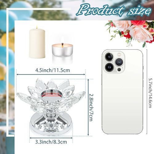 12 PCS Silver Crystal Flower Tea Light Holder, Bulk Glass Tealight Candlestick with Metal Base, Votive Candle for Table Centerpiece, Wedding,Parties Decor, Nice Gift