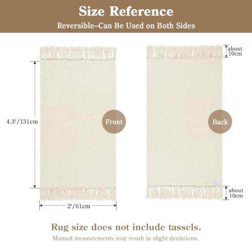 Collive 2' x 4.3' Boho Kitchen Runner Rug, White Washable Bathroom Rug