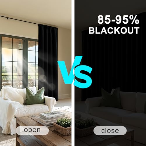 PONY DANCE Black Out Curtains 72 inch Long - Blackout Solid Rod Pocket Thermal Insulated Panels for Bedroom Living Room, Energy Efficient Window Drapes, 42-inch by 72-inch, Black, 2 Pieces