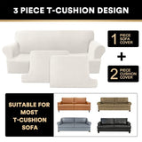 PrinceDeco T Cushion Loveseat Slipcover - 3 Pieces Sofa Cover for 2 Cushion Couch with 2 Individual T Shape Seat Covers Width Up to 76 Inch - Stretch, Machine Washable, Porcelain