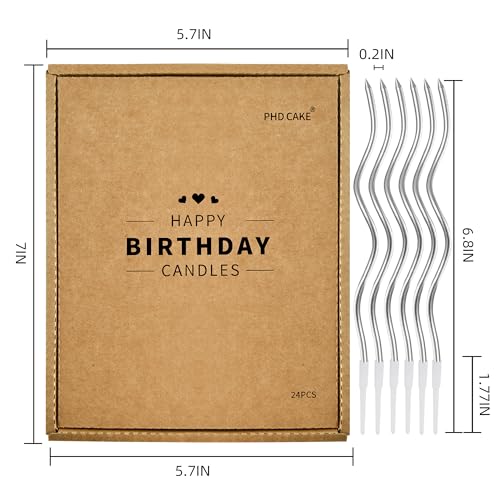 PHD CAKE 24-Count Silver Spiral Long Thin Birthday Candles, Cake Candles, Birthday Parties, Wedding Decorations, Party Candles
