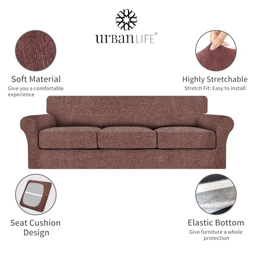 URBANLIFE Stretch Sofa Covers & Loveseat Couch Covers for 3 Cushion Sofa with 2 Cushion Sofa for Living Room Slipcover Set, Chocolate
