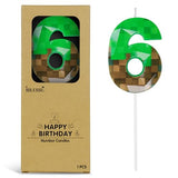 Pixel Birthday Candle, 2.68 Inch Miner Number Candles, Game Themed Candle Birthday Decoration for Pixel Theme Birthday Anniversary Dynamite Video Game Party (Green, 6)