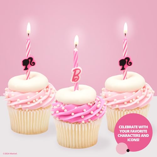Barbie™ Birthday Cake Candles | 6 Birthday Candles for Cake Decorations, Pink Stripe Candles, Cake Toppers for Barbie Party