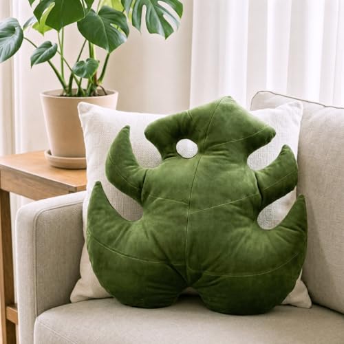 Green Philosophy Co. Monstera Leaf™ Pillow - Mossy Earth - Large Soft Plant-Shaped Plush Cushion for Couch, Bed, or Reading Nook - Cute & Unique Nature-Inspired Decor Throw Pillow