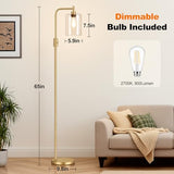【Upgraded】Dimmable Gold Floor Lamp for Living Room with Clear Glass Lampshade, Glass Modern Floor Lamp with 900LM Edison Bulb Included, Standing Tall Lamp for Bedroom, Office, Reading Room, Corner