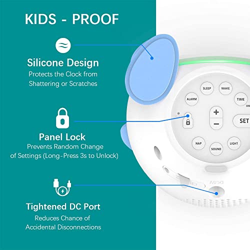 OK to Wake Clock for Kids, Sleep Training Clock with Night Light and Sound Machine, Kids Alarm Clock for Bedrooms (Blue)