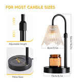 Candle Warmer Lamp, Black Metal, Crystal Glass Shade, Electric Candle Melter with Adjustable Gooseneck, Smoke-Free Safe Design for Home