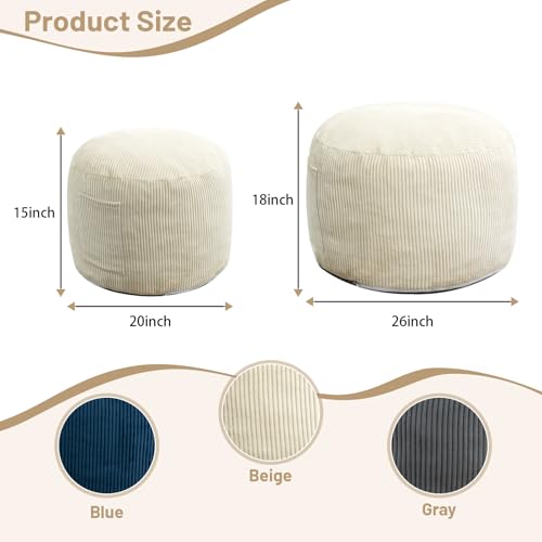 Round Stuffed Pouf Ottoman (Beige, 20" D x 20" W x 15" H)
