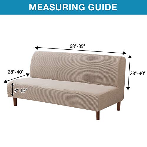 Flamingo P Stretch Armless Futon Covers - Full Queen Futon Couch Covers Slipcover - Soft Thick Jacquard Washable Sand