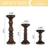 Romadedi Wood Pillar Candle Holders, Dark Brown Solid Wood, Set of 3