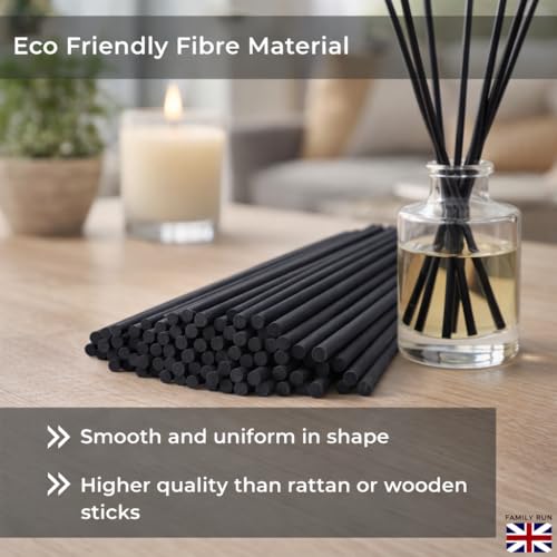 Ziffs Home® 120pcs Black Fibre Reed Diffuser Sticks - 20cm/7.87in x 4mm/0.16in - Thick Reeds Sticks - Fibre Reeds for Diffusers