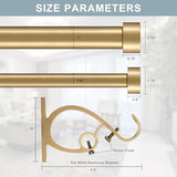 Double Blackout Curtain Rods 36 to 72 Inches (3-6 Feet),1-Inches Front and 5/8 Inches Back Adjustable End Cap Double Window Drapery Rod for Drapes and Curtains,Warm Gold
