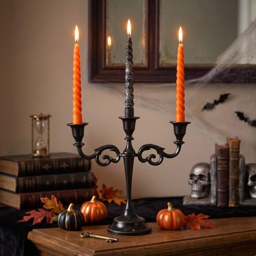 3-Arm Metal Candelabra Candle Holder Table Centerpiece, Black Glossy