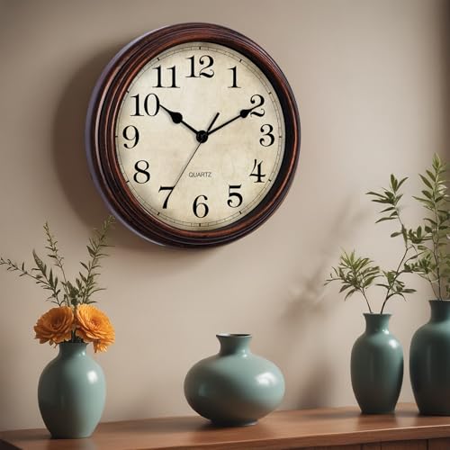 Wall Clock, 9 Inch Silent Non Ticking Classic Battery Operated Clocks, Decorative for Living Room, Bedrooms, Bathroom, Kitchen Office (Bronze)