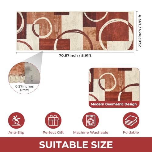 2x6 Washable Modern Abstract Runner Rug Non-Slip for Hallways, Red