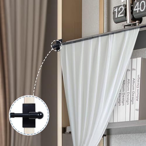 H.VERSAILTEX 2 PACK Magnetic Curtain Rods for Metal Doors, 16 to 28 Inch, 1/2 Inch Diameter, Multi-Use Adjustable Appliances for French Doors Magnetic Cafe Curtain Rod(Black)