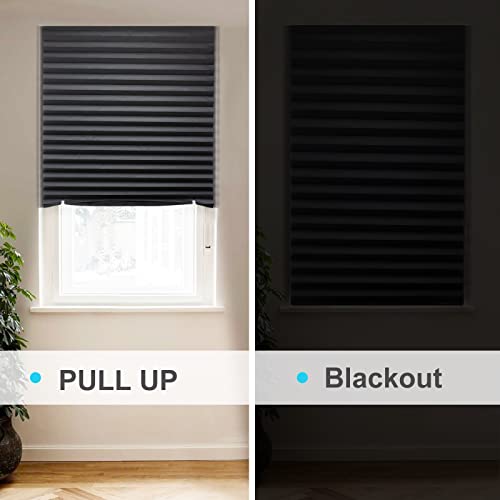 MYshade 6 Pack Temporary Blackout Paper Shades for Windows,Paper Pleated Blinds with Adhesive,No Tools No Drilling Free Cut Size Temporary Room Darkening Shades(Black, 36" W x 72" H)