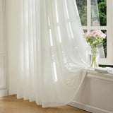 FMFUNCTEX Sheer Non-See-Through Netural Beige Curtains for Bedroom, Faux Silk that Let Light Curtains 84 inches Long Light Filtering Privacy Sheer Drapes for Living Room, Rod Pocket 2 Panels Set