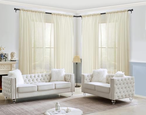 TONIAL Corner Curtain Rods, 32-86 Inch Center Rod for window, 3/4 Inch Side Rod for windows 20-82 Inch Decorative Drapery Rods with Small Cap Finial, Black