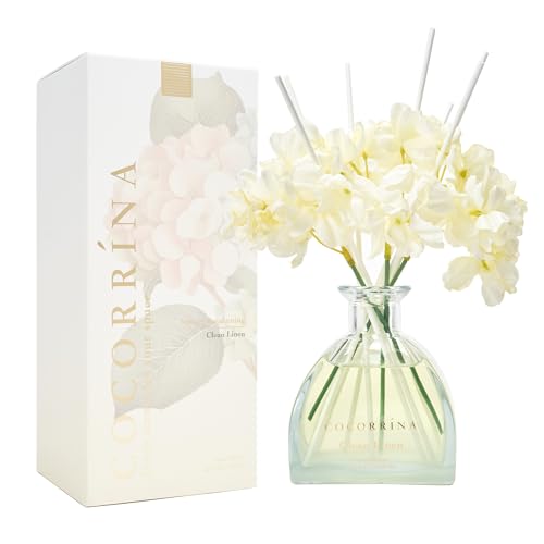 COCORRÍNA Reed Diffuser - 8.5 Oz Clean Linen Reed Diffuser with 8 Sticks for Home Bathroom Shelf Decor (Simple Luxe Collection)