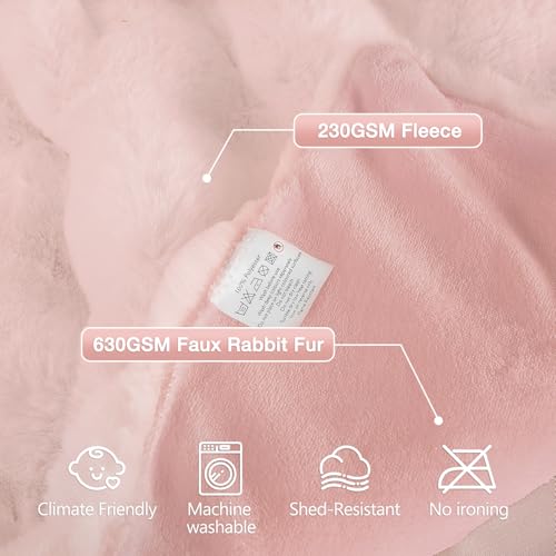 ORINOVA Pink Fluffy Double Sided Blanket for Couch Living Room Faux Fur 50x60 Fuzzy Throw No Shed Blanket for Bed Soft Furry Bed Cozy Comforter Home Decor Gifts 860 GSM