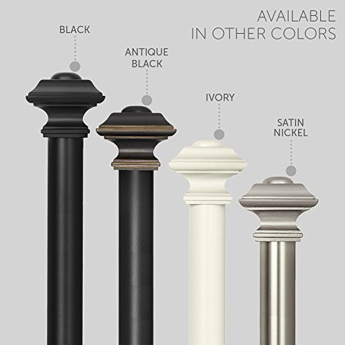 Ivilon Window Treatment Curtain Rod - Square Finials, 1 1/8 in Rod, 48 to 86 Inch, Antique Black