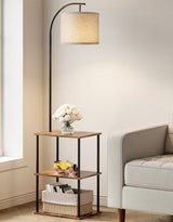 Floor Lamp with Table, Night Stand with Lamp, Narrow Side Table with 3CCT LED Bulb, Small Coffee Table, Modern End Table with Storage Shelves for Living Room Bedroom Home Décor