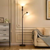 71'' Floor Lamps for Living Room, Tall Floor Lamp for Bedroom with Adjustable Angle Arc Reading lamp, Modern Torchiere Standing lamp with Glass Shade, Knob Switch, Bulb Included, Black